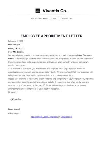 Free Employee Appointment Letter Template to Edit Online