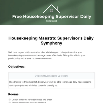 Free Housekeeping Supervisor Daily Checklist Template to Edit Online