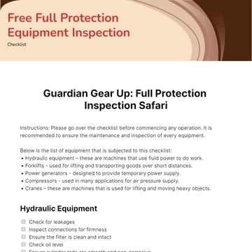 Free Full Protection Equipment Inspection Checklist Template to Edit Online
