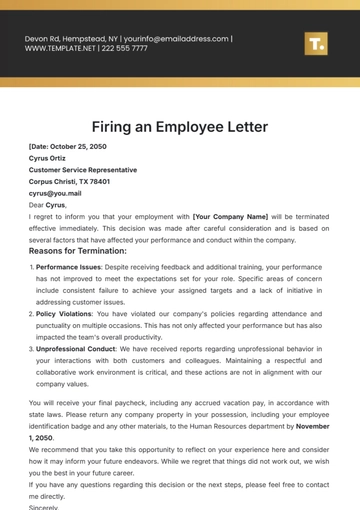 Free Firing an Employee Letter Template to Edit Online