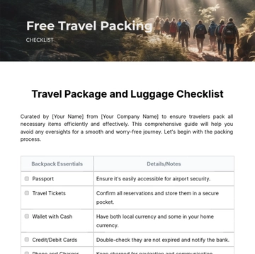 Free Travel Packing Checklist Template to Edit Online