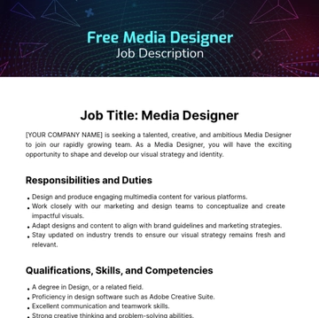 Free Media Designer Job Description Template to Edit Online