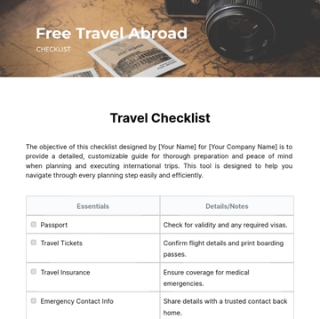 Free Travel Abroad Checklist Template to Edit Online