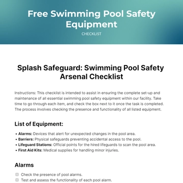 Free Swimming Pool Safety Equipment Checklist Template to Edit Online