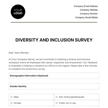 Free Diversity and Inclusion Survey HR Template to Edit Online