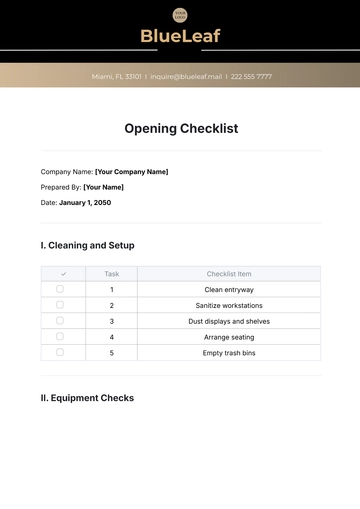 Free Opening Checklist Template to Edit Online