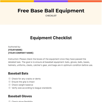 Free Base Ball Equipment Checklist Template to Edit Online