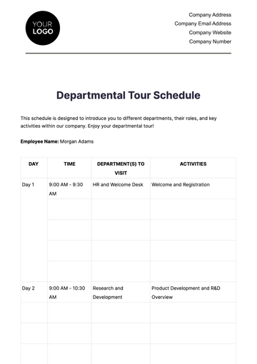 Free Departmental Tour Schedule HR Template to Edit Online