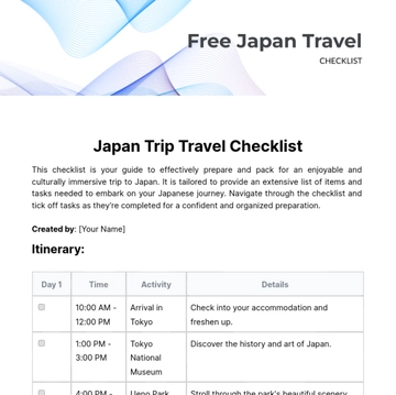 Free Japan Travel Checklist Template to Edit Online