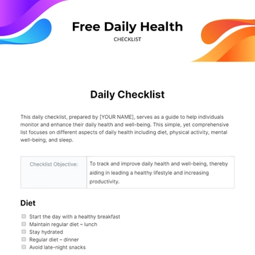 Free Daily Health Checklist Template to Edit Online