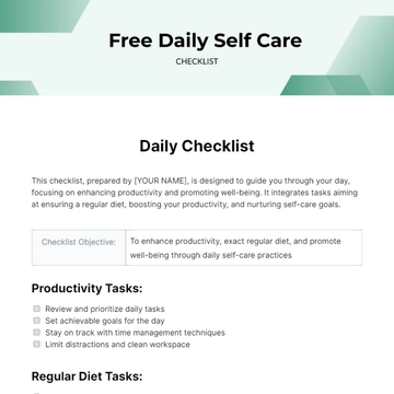 Free Daily Self Care Checklist Template to Edit Online