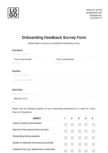 Free Onboarding Feedback Survey HR Template to Edit Online