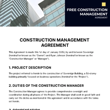 Free Construction Management Agreement Template to Edit Online