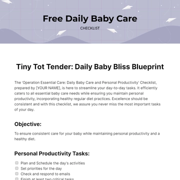 Free Daily Baby Care Checklist Template to Edit Online