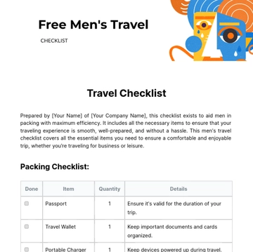 Free Men's Travel Checklist Template to Edit Online