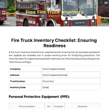 Free Fire Truck Inventory Checklist Template to Edit Online