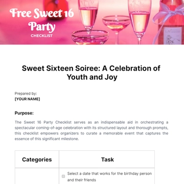 Free Sweet 16 Party Checklist Template to Edit Online