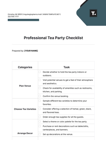 Free Professional Tea Party Checklist Template to Edit Online