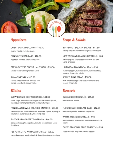 Free Fine Food Dining Menu Template to Edit Online