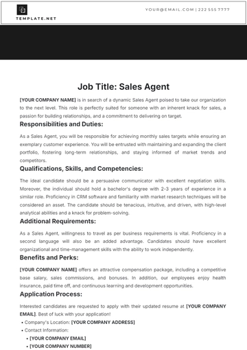 Free Sales Agent Job Description Template to Edit Online