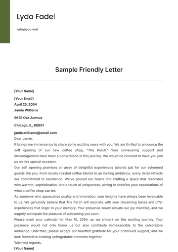 Free Friendly Letter Template to Edit Online