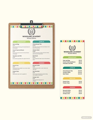 Primary School Menu Template