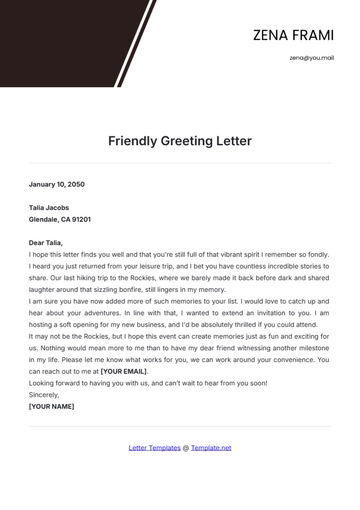 Free Friendly Greeting Letter Template to Edit Online