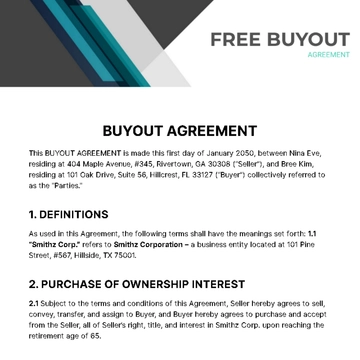 Free Buyout Agreement Template to Edit Online