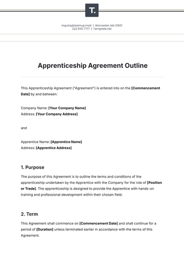 Free Apprenticeship Agreement Outline Template to Edit Online