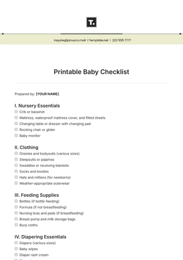 Free Printable Baby Checklist Template to Edit Online