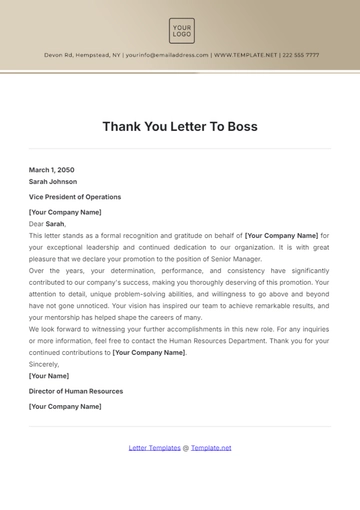 Free Thank You Letter to Boss Template to Edit Online