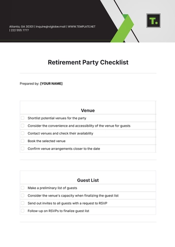Free Retirement Party Checklist Template to Edit Online