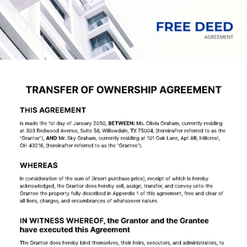 Free Deed Agreement Template to Edit Online