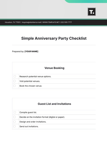 Free Simple Anniversary Party Checklist Template to Edit Online