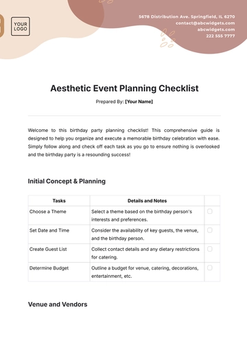 Free Aesthetic Event Planning Checklist Template to Edit Online