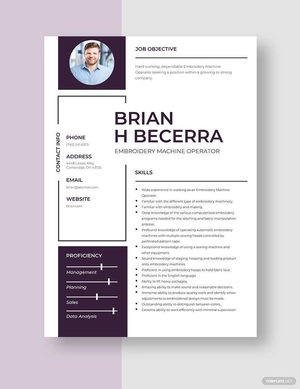 Embroidery Machine Operator Resume
