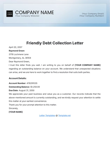 Free Friendly Debt Collection Letter Template to Edit Online