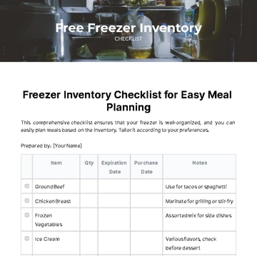 Free Freezer Inventory Checklist Template to Edit Online
