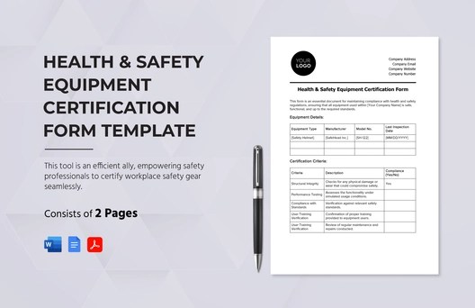 Health & Safety Equipment Certification Form Template