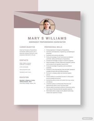 Emergency Preparedness Coordinator Resume