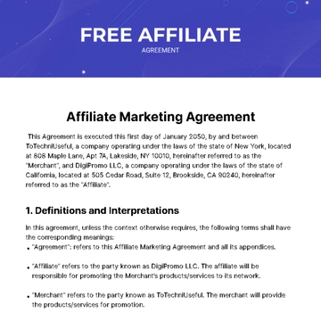 Free Affiliate Agreement Template to Edit Online