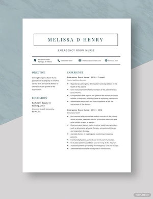 Emergency Room Nurse Resume