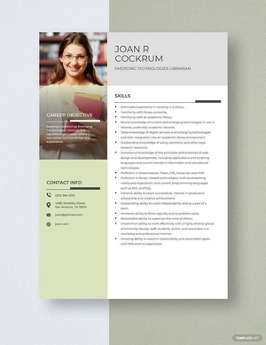 Emerging Technologies Librarian Resume