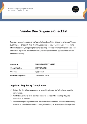 Free Vendor Due Diligence Checklist Template to Edit Online