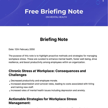 Free Briefing Note on Mental Health Template to Edit Online