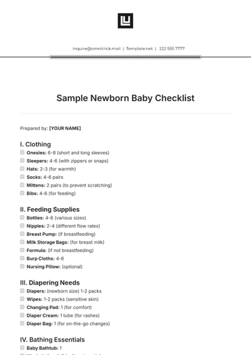 Free Sample Newborn Baby Checklist Template to Edit Online