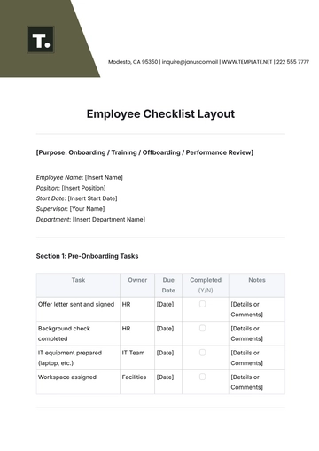 Free Employee Checklist Layout Template to Edit Online