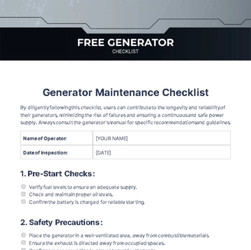 Free Generator Checklist Template to Edit Online