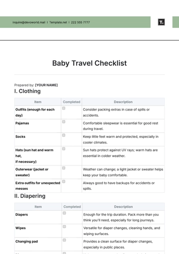 Free Baby Travel Checklist Template to Edit Online