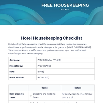 Free Housekeeping Checklist Template to Edit Online